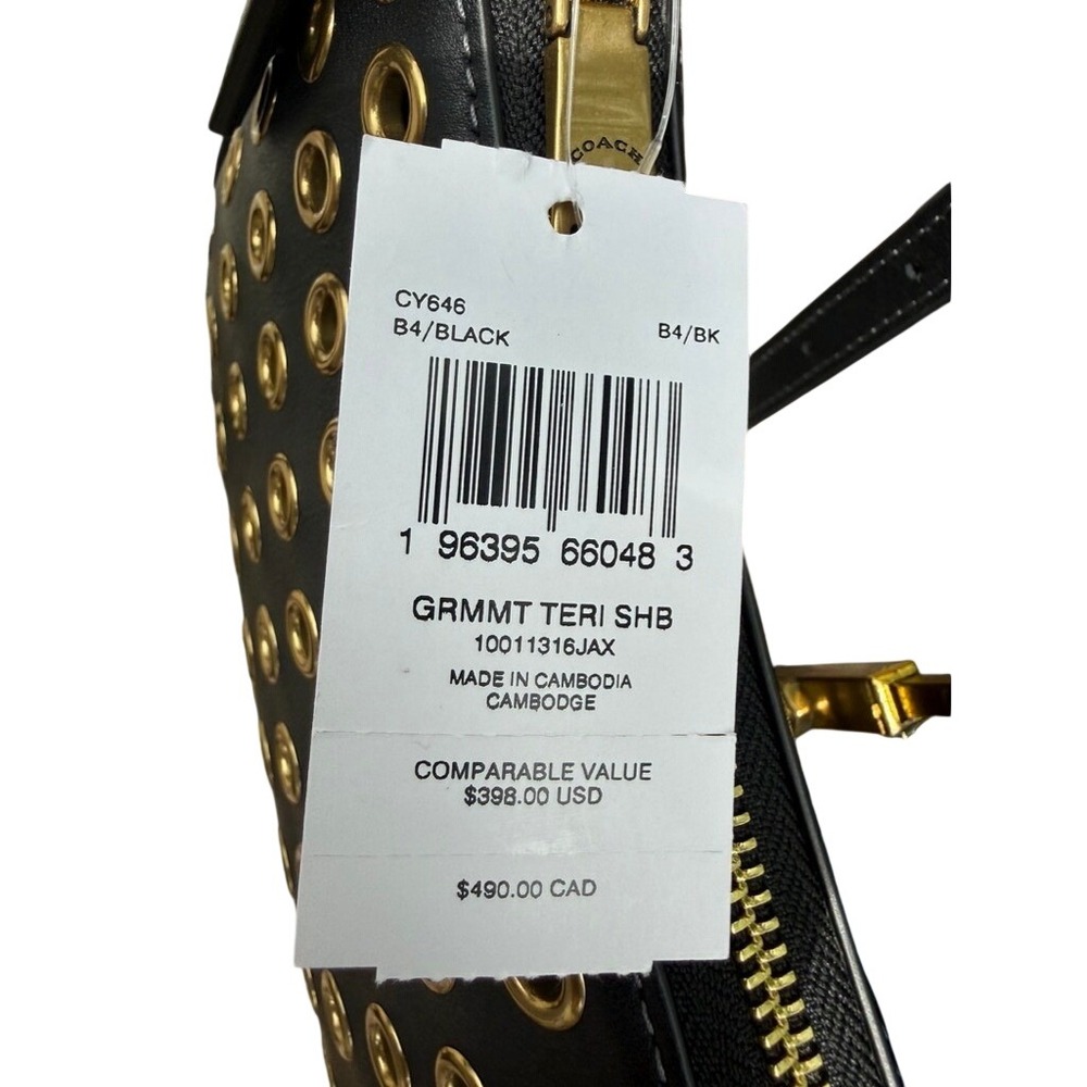 Coach Black Leather Grommet Shoulder Bag Gold Studs CY646 NWT - Picture 5 of 16